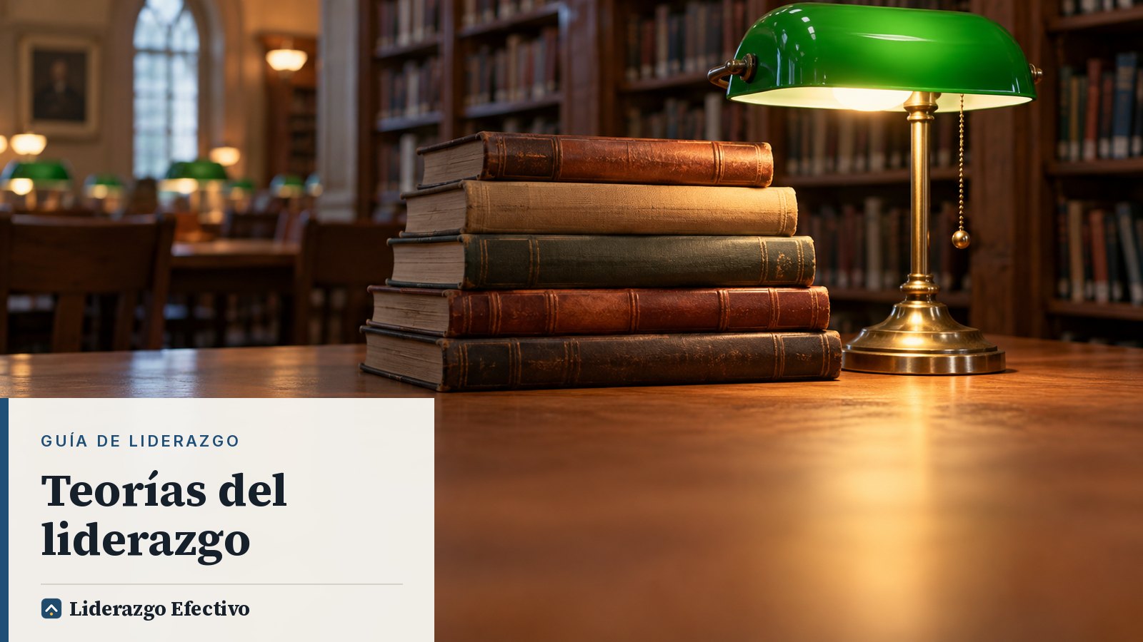 Pila de libros antiguos de psicología en una biblioteca, imagen de las teorías del liderazgo
