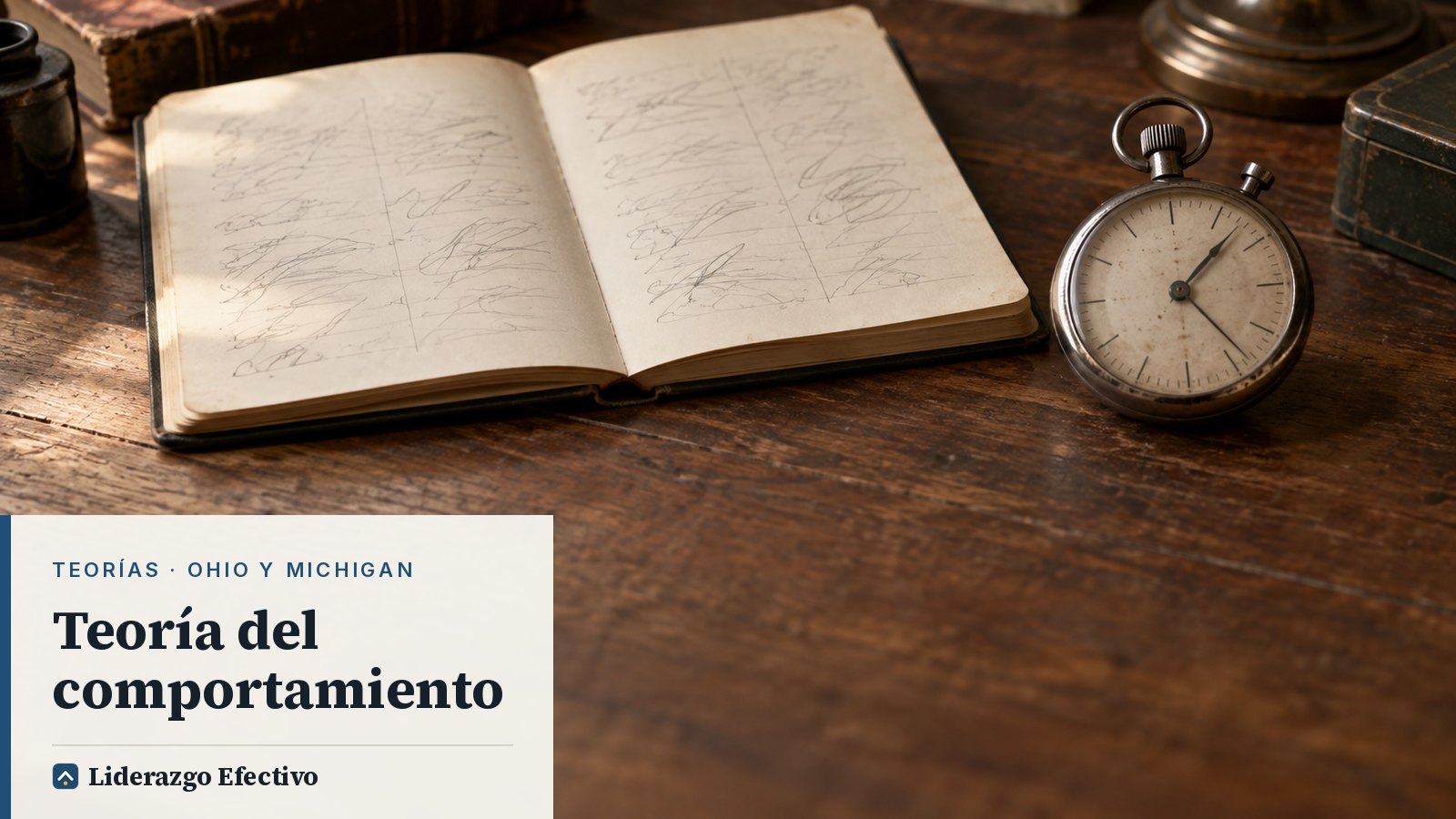 Cuaderno de observación y cronómetro antiguo, imagen de la teoría del comportamiento en el liderazgo
